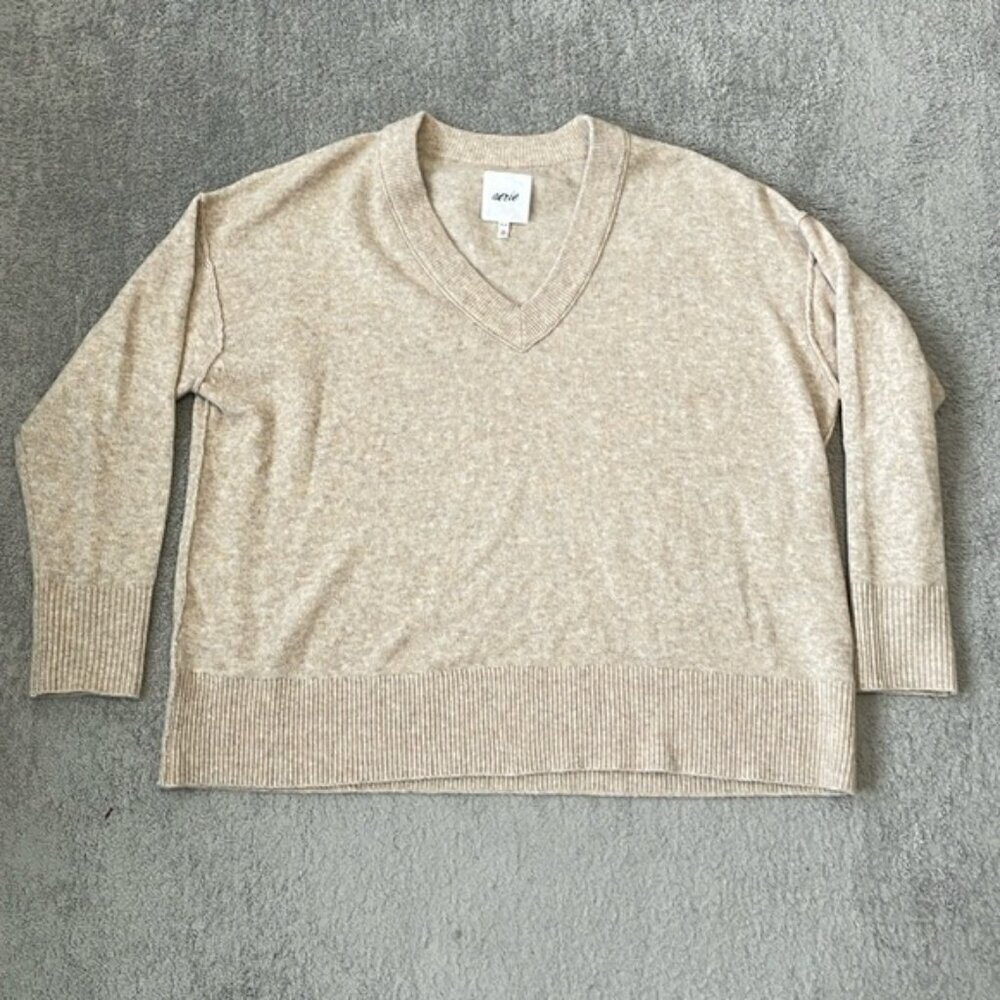 EC Aerie Light Brown V-Neck Oversize Sweater - Size M
